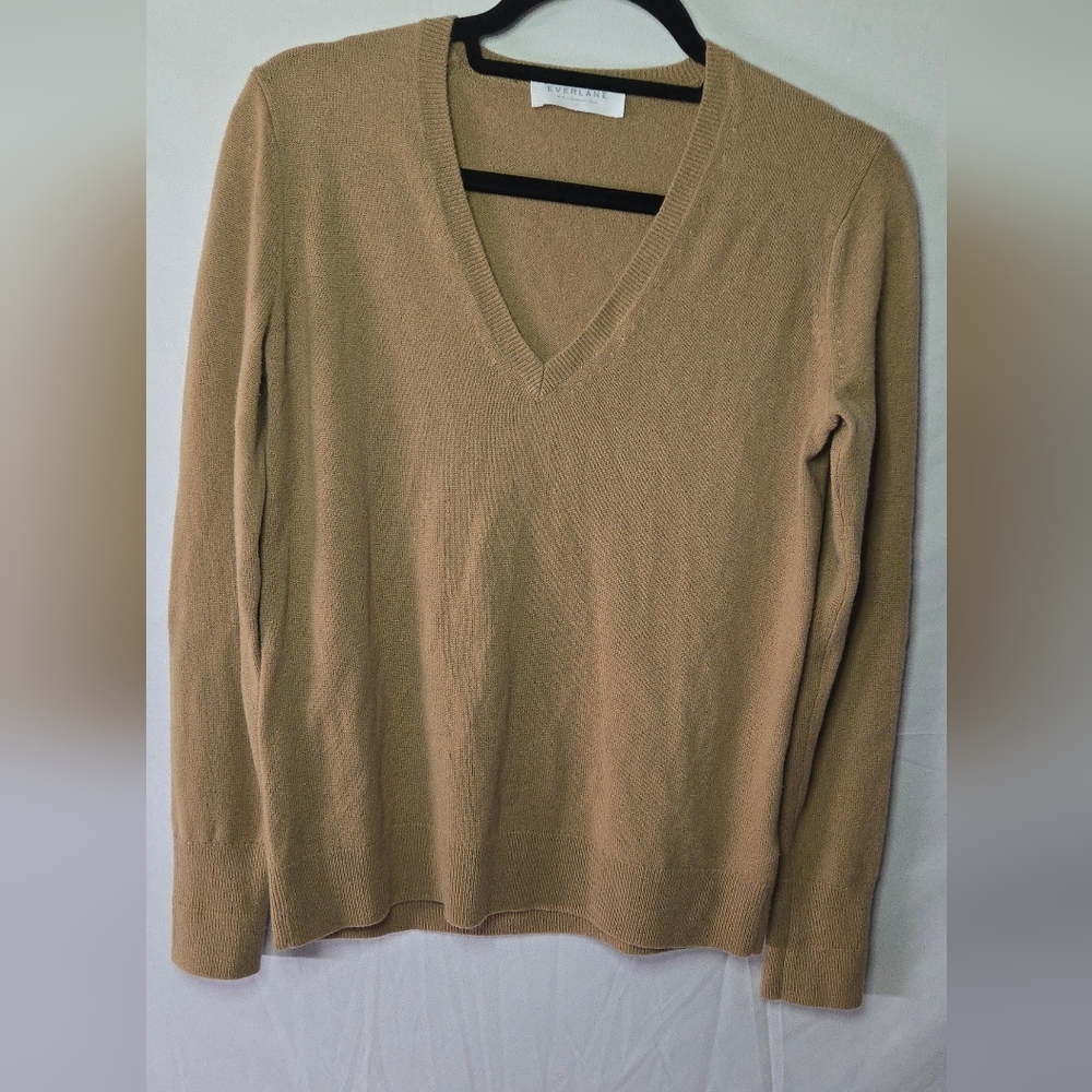 Everlane 100% Cashmere V-Neck Brown/Tan Soft Cozy Sweater Women's S